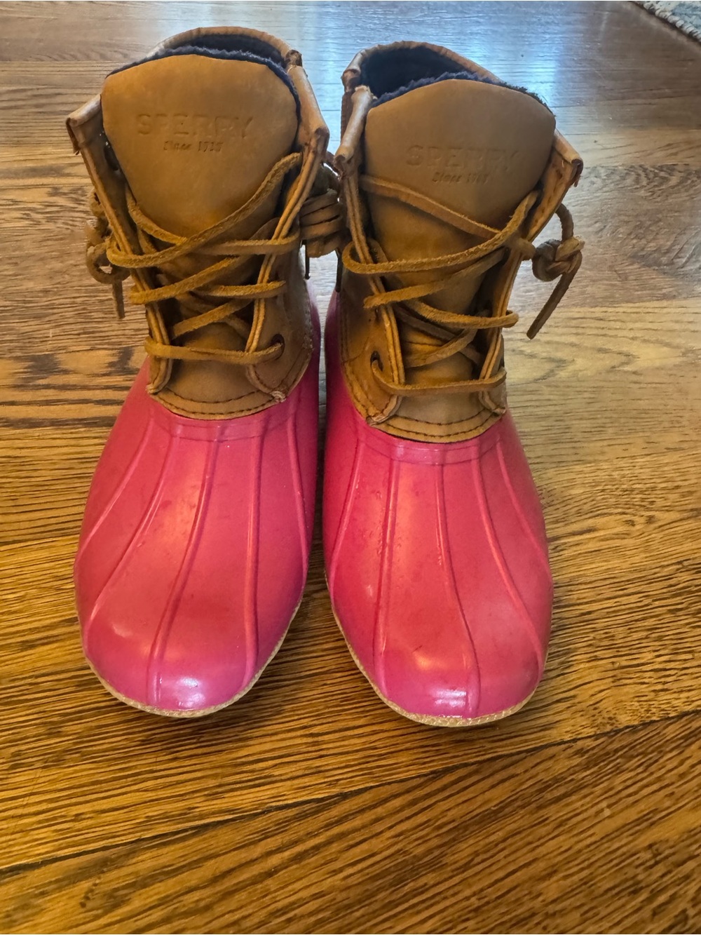 Sperry Pink and Tan girls Duck Boots